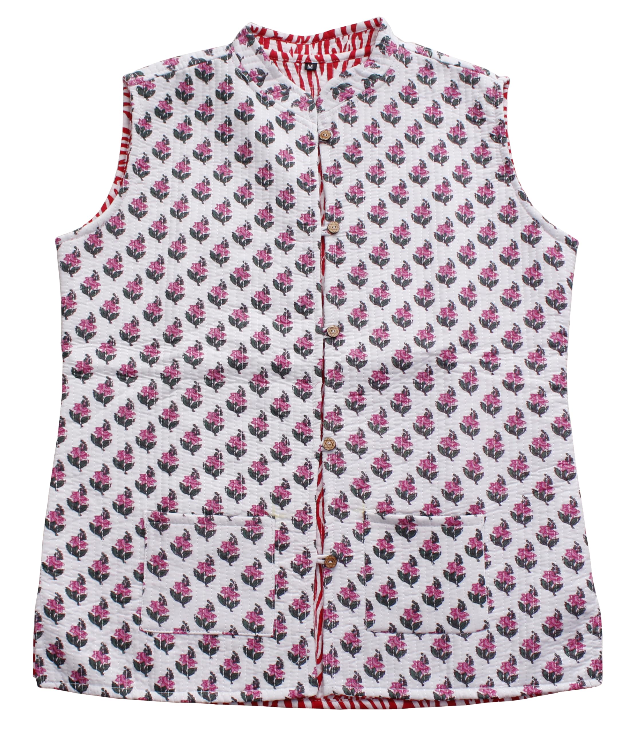 shubhangi collections Women's White-Red Cotton Quilted Reversible Sleeveless Jacket-picture-48
