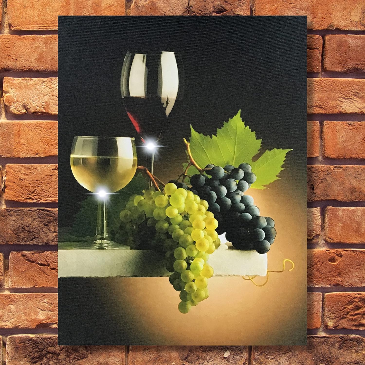 BANBERRY DESIGNS LED Lighted Wine Glasses Grapes Canvas