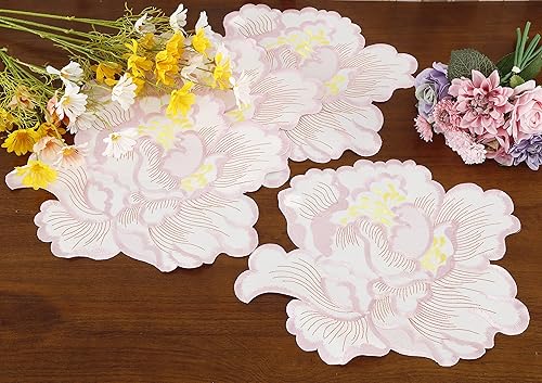 Miniatura 4 de Juego de 4 manteles individuales con estampado floral bordado de flores en campo, para decoración de mesa en el hogar, cocina, comedor, vacaciones