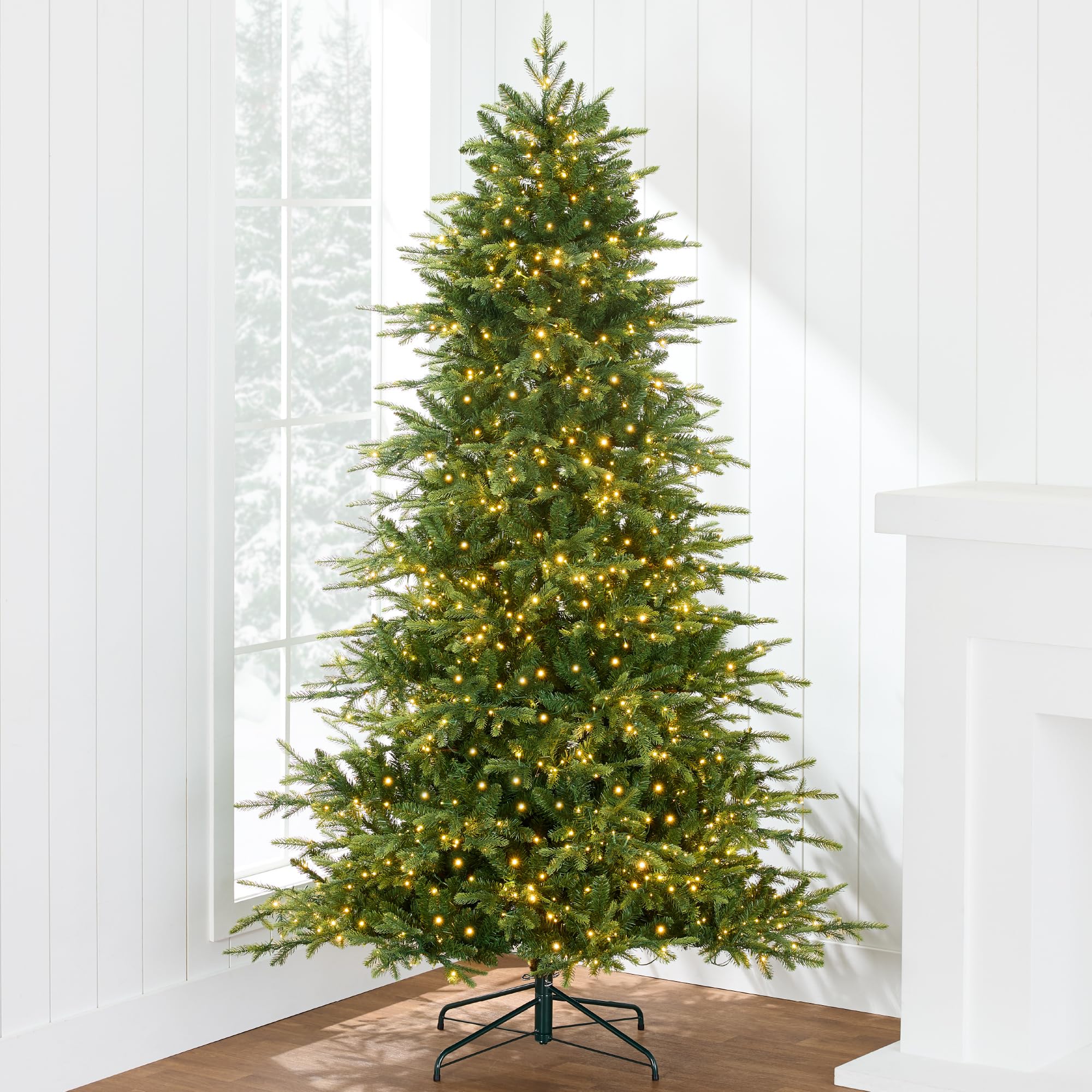 Full Aspen Christmas Tree, 9ft Pre-lit Noble Fir w/ 2,000 Super Bright Twinkling Micro LED Lights, 2-in-1 White & Multicolor