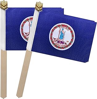 TSMD Virginia VA State Flag on Wood Stick Small Mini Hand Held Flags,5x8 Inch,12 Pack