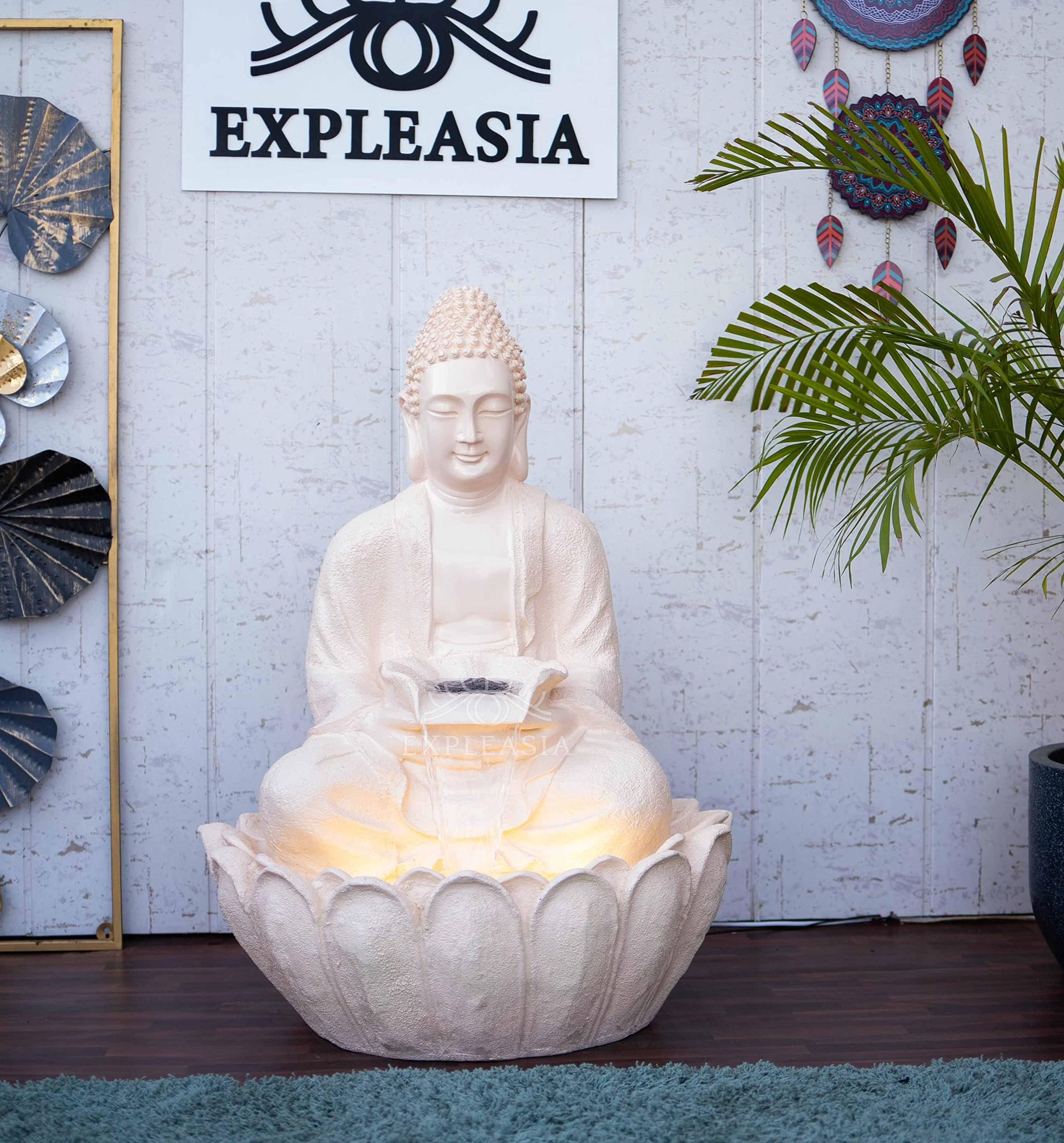 EXPLEASIA Lotus Buddha Water Fountain for Home, Living Room, Indoor Fountain Big Size, Garden, Offices, for Home vastu, Buddha Fountain 3 feet (Peach)