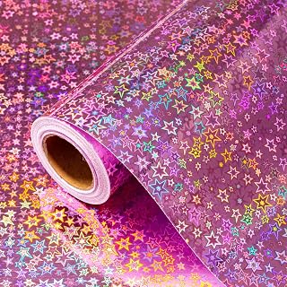 MAYPLUSS Holographic Wrapping Paper, Mini Roll, 17 Inch X 33 Feet Stars Luxury Gift Wrap Pink Iridescent Sparkle Glitter Wrapping Paper for Birthdays, Weddings, Party Bridal Shower All Occasions