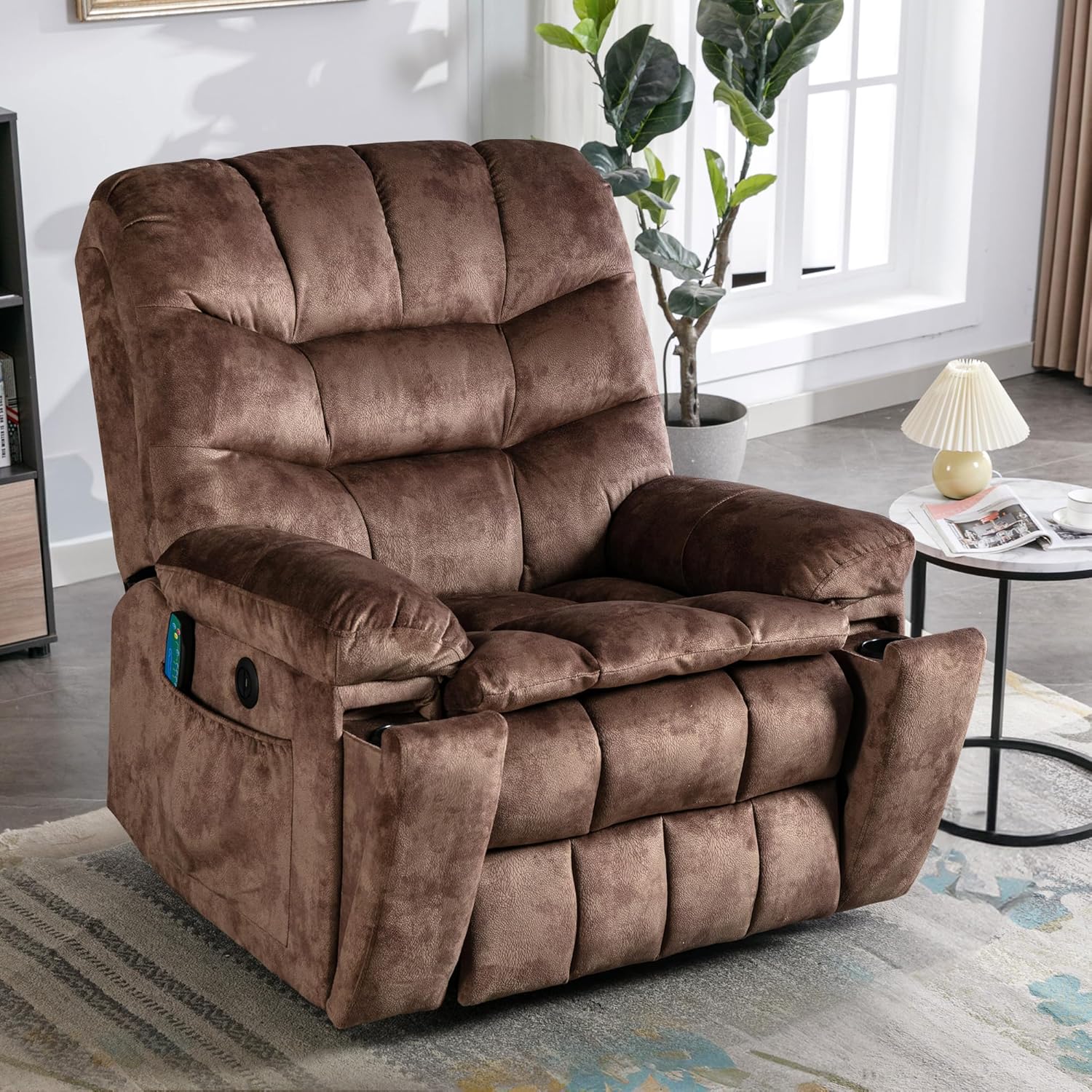 Bonzy Home Power Lift Recliner Chair for Elderly, Electric Lift Chair with Massage & Heat, Upholstered Single Sofa with 2 Hidden Cup Holders, USB Charge Port, Side Pockets for Living Room, Dark Brown
