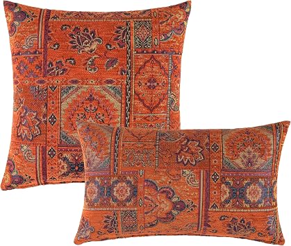 Bohemian Floral Pillow Cover Turkish Kilim Southwestern Navajo Pattern Decorative Throw Cushion Case, Ethnic Moroccan Mexican Rug Style, Square & Lumbar Sizes for Sofa&Bed