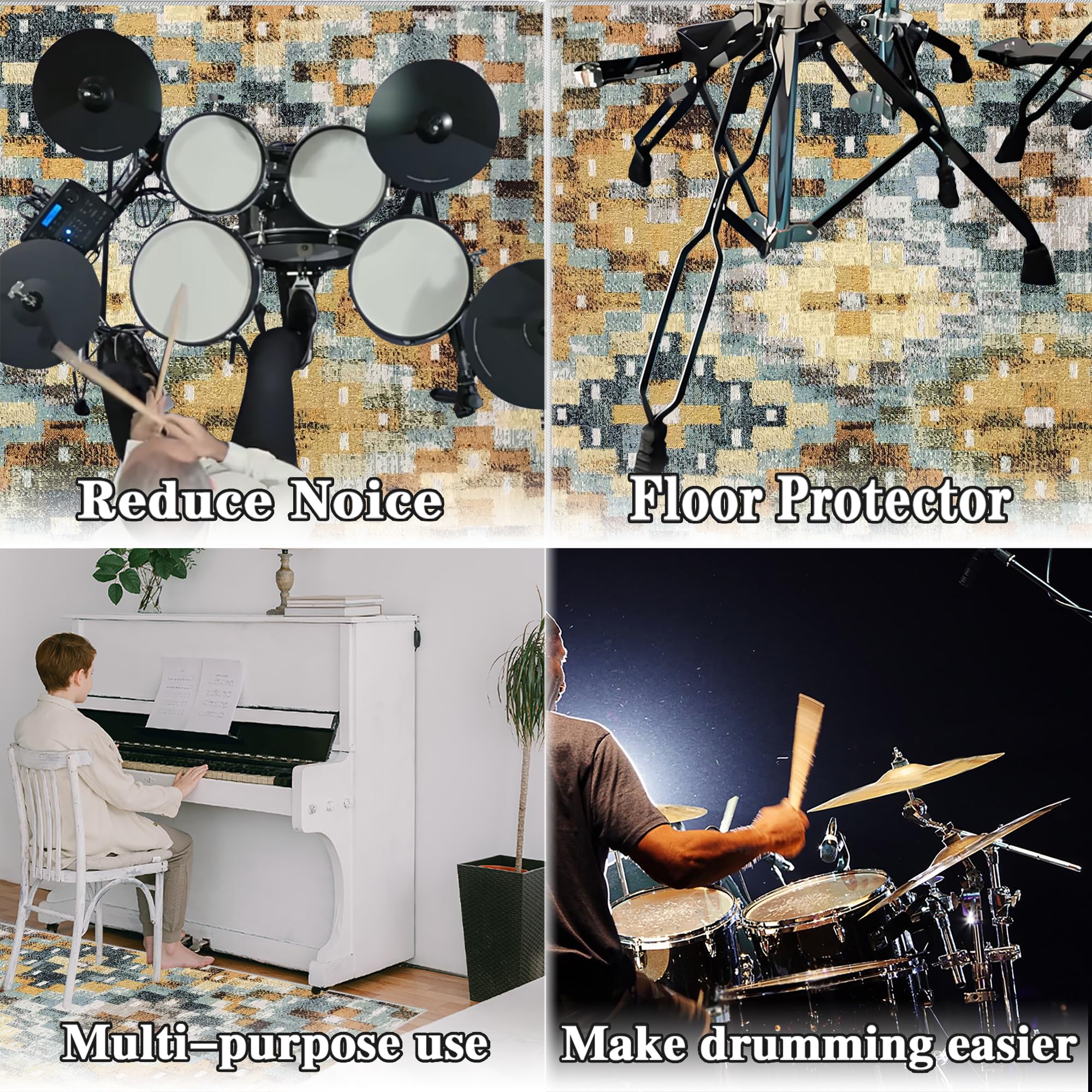 Mata perkusyjna, antypoślizgowy, dźwiękoszczelny dywan perkusyjny do elektronicznych / jazzowych zestawów perkusyjnych, pedałów basowych, do użytku wewnątrz i na zewnątrz, ochrona podłogi