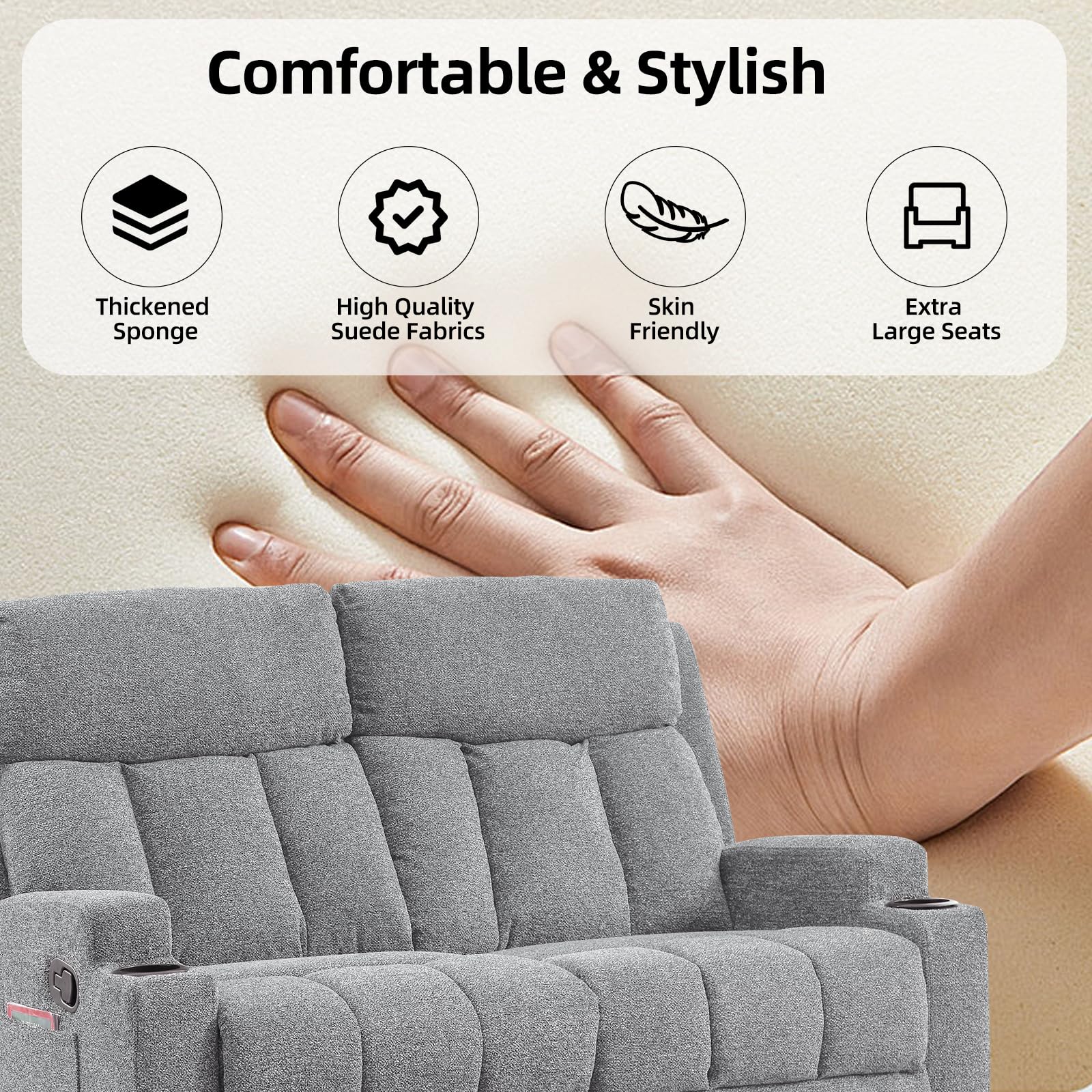 Best Grey Reclining Sofa Picks for 2026 1 CANMOV Manual Recliner Sofa Set, Soft Fabric Reclining Loveseat with Side Pocket — product photo