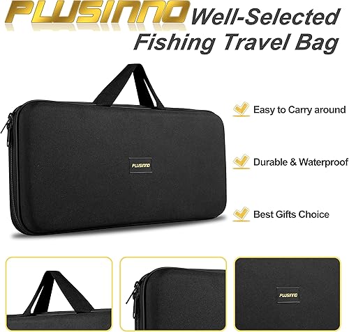 Miniatura 10 de Combo completo de caña telescópica y carrete de PLUSINNO, organizador de caña y elementos de pesca giratorios, con señuelos de línea, anzuelos,