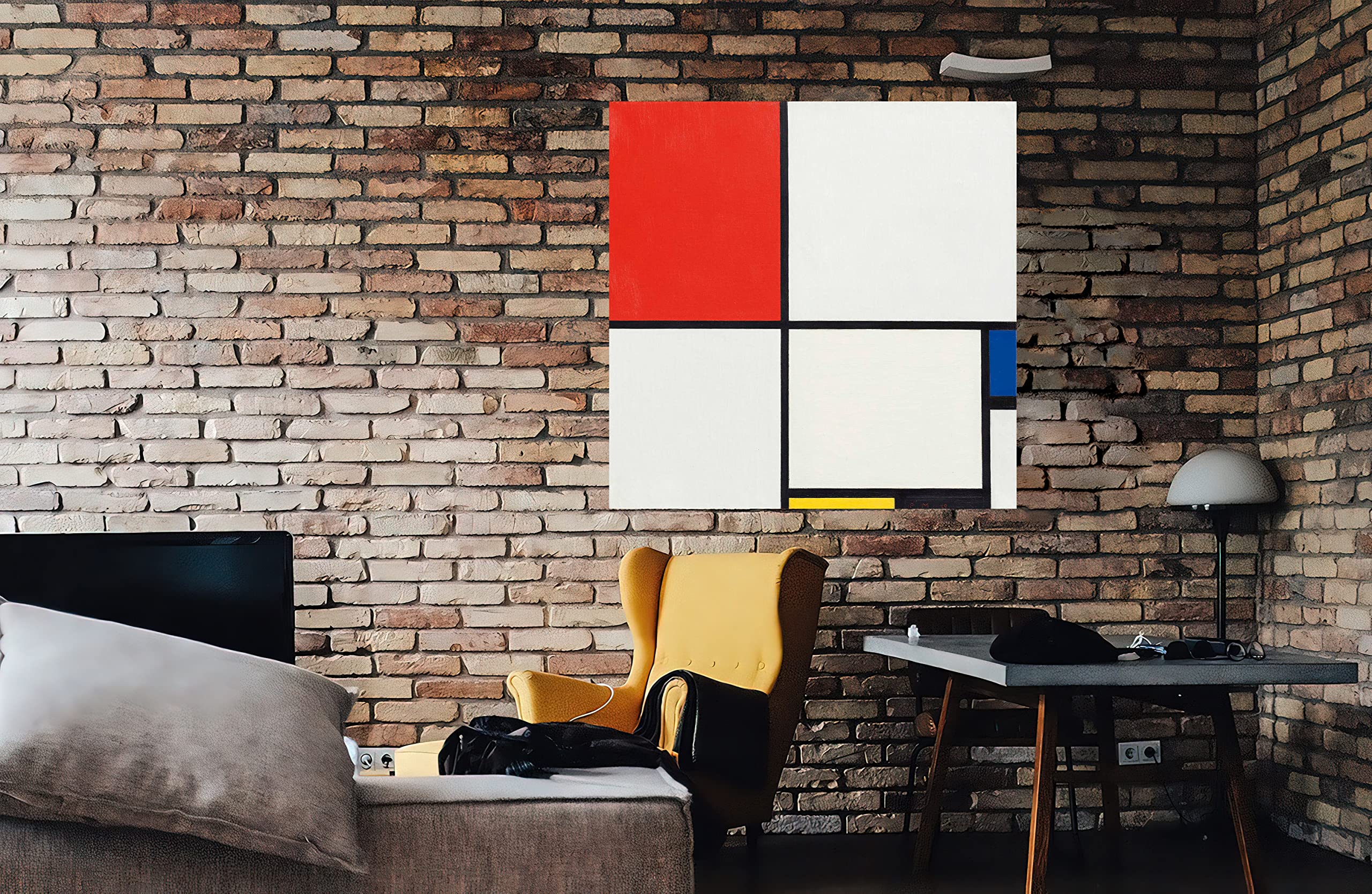 Komposition 3 mit Rot und Blau von Piet Mondrian Leinwand Bilder, Wandbild, Leinwanddrucke gespannt, gerahmt, Wandkunst, Poster, Kunstwerk, groß, 86 x 86 cm (34 x 34 Zoll)