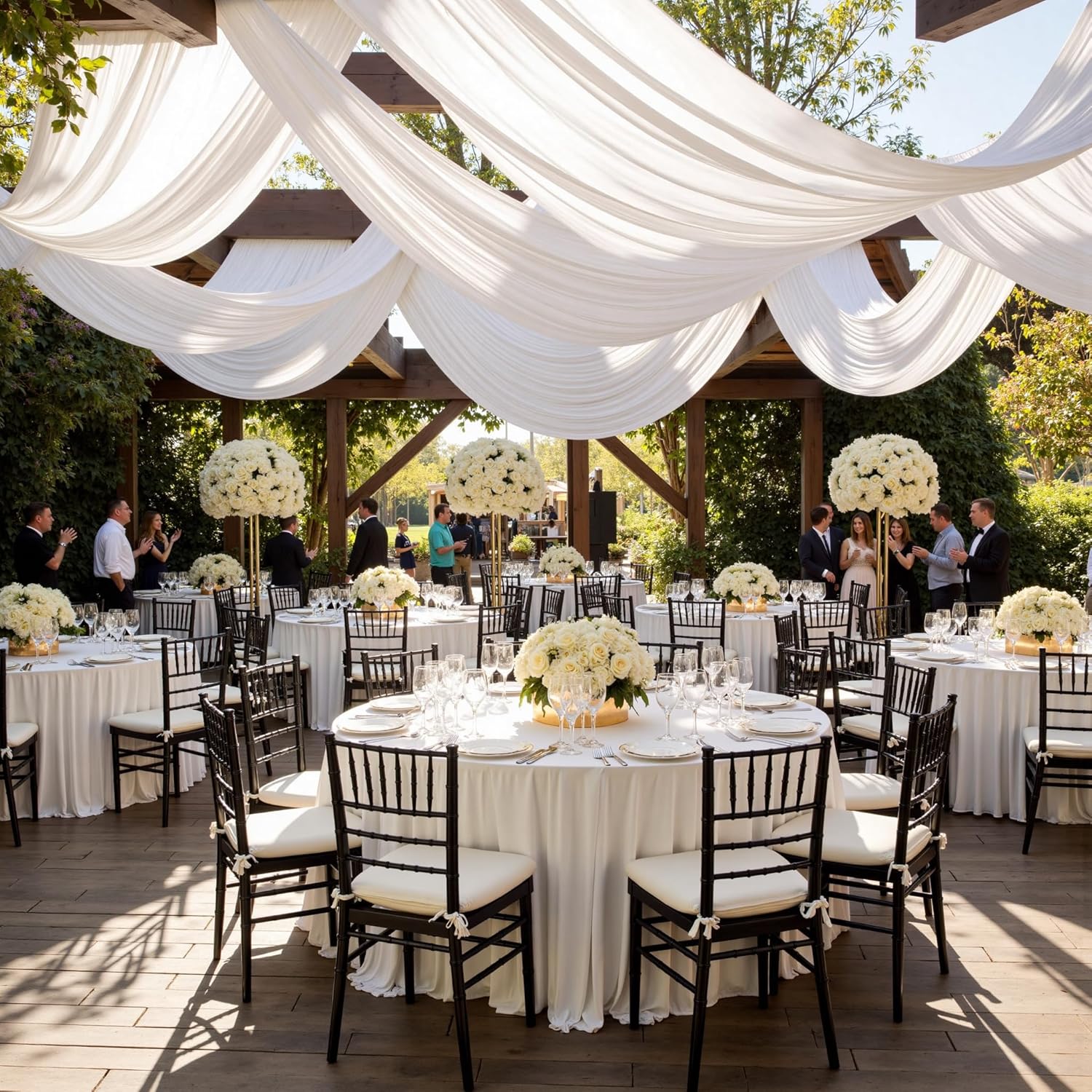 gogoparti 10x20FT White Ceiling Drapes for Weddings Parties - 2 Panels of 5x20FT Wrinkle Free Silk White Drapes for Tent Canopy, Weddings, Birthdays, Parties, Tent & Event Decoration