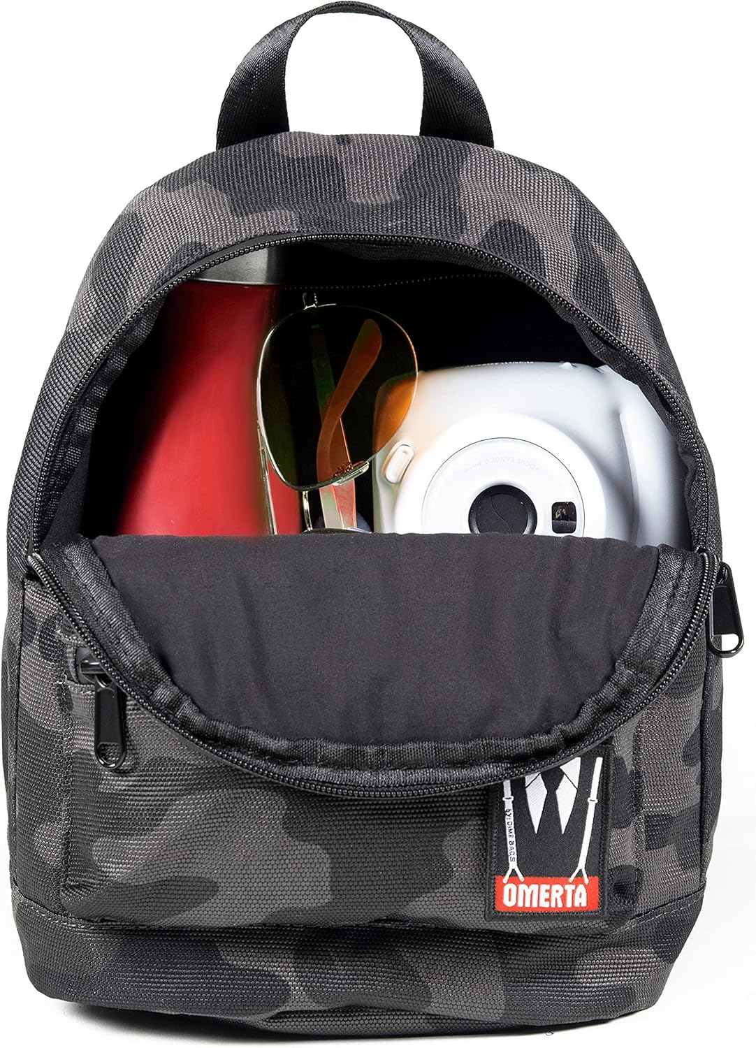 Dime Bags Odor Sealing Locking Backpack, Carbon Lining for Smell & Spill Protection, 3-Digit Combo Lock, Durable Water-Resistant Exterior, Compact Travel Bag, Changeable Patch, Mini Molly (Camo)