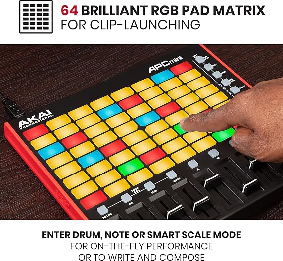 AKAI Professional APC Mini MK2 - USB MIDI Pad Controller for Clip Launching with Ableton Live Lite, 64 RGB Pads & Professional APC Key 25 MK2-25-Key USB MIDI Keyboard Controller