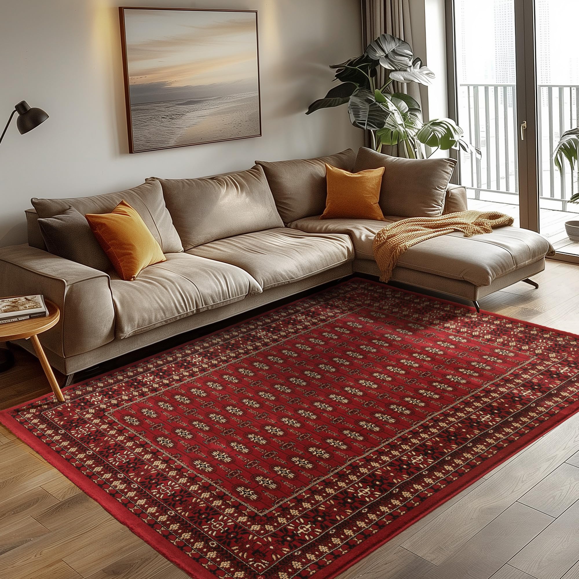 Carpettex Tapis oriental à poils courts – Aspect classique – Rouge – 120 x 170 cm – Tapis de salon, chambre à coucher vintage doux, lavable, tapis de cuisine, chambre à coucher