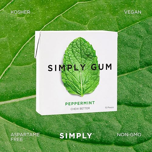 Miniatura 5 de Goma de Mascar Natural Surtida de Simply Gum sin OGM Vegana 6paquetes 90piezas incluye Menta Canela Jengibre Hinojo Café Arce