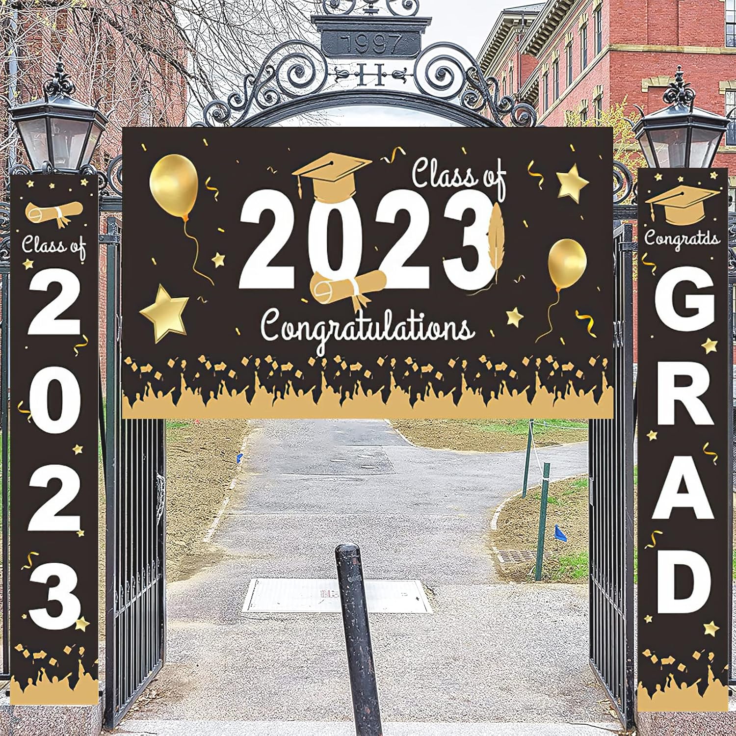 2023 Graduation Decorations, Black and Gold Graduation Party Backdrop