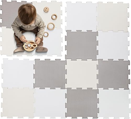 Enovoe Tapete de juego suave para bebés, no tóxico, azulejos de espuma EVA entrelazados, 16 piezas, zona de juego segura y acolchada para niños,
