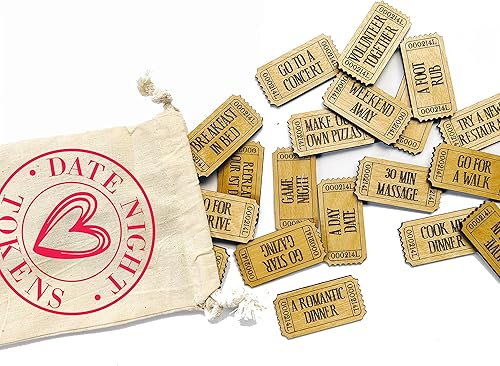 Date Night Tokens - Wooden Tickets with Dating Ideas - Valentines Day Gift for Him or Her - Couples Fun Anniversary Present Idea