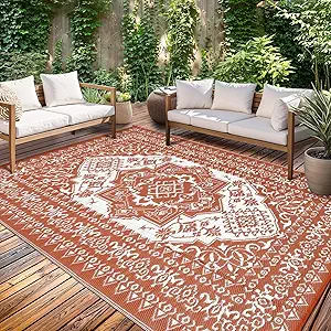 GarveeHome Outdoor Rugs 8x10 Vintage Orange Terracotta