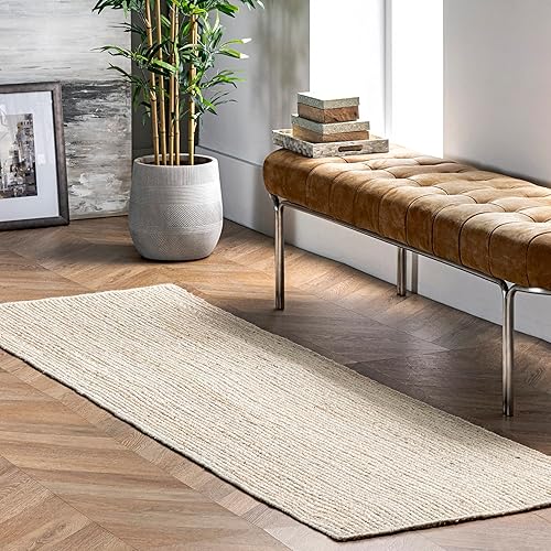 nuLOOM Rigo Tapete rústico de yute, tejido a mano, de 2pies 6pulgadas x 14pies, color blanco hueso