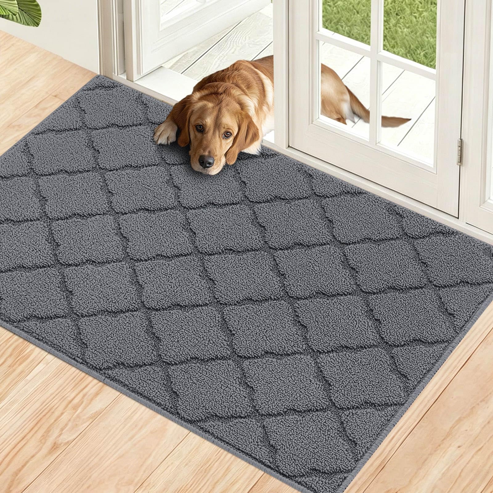 Schmutzfangmatte Innen 90x150cm, rutschfeste Maschinenwaschbare Fußmatte, Eingangstürmatte mit Wasserabsorbierenden, Fussmatte für Hund, Eingang, Haustür, Grau