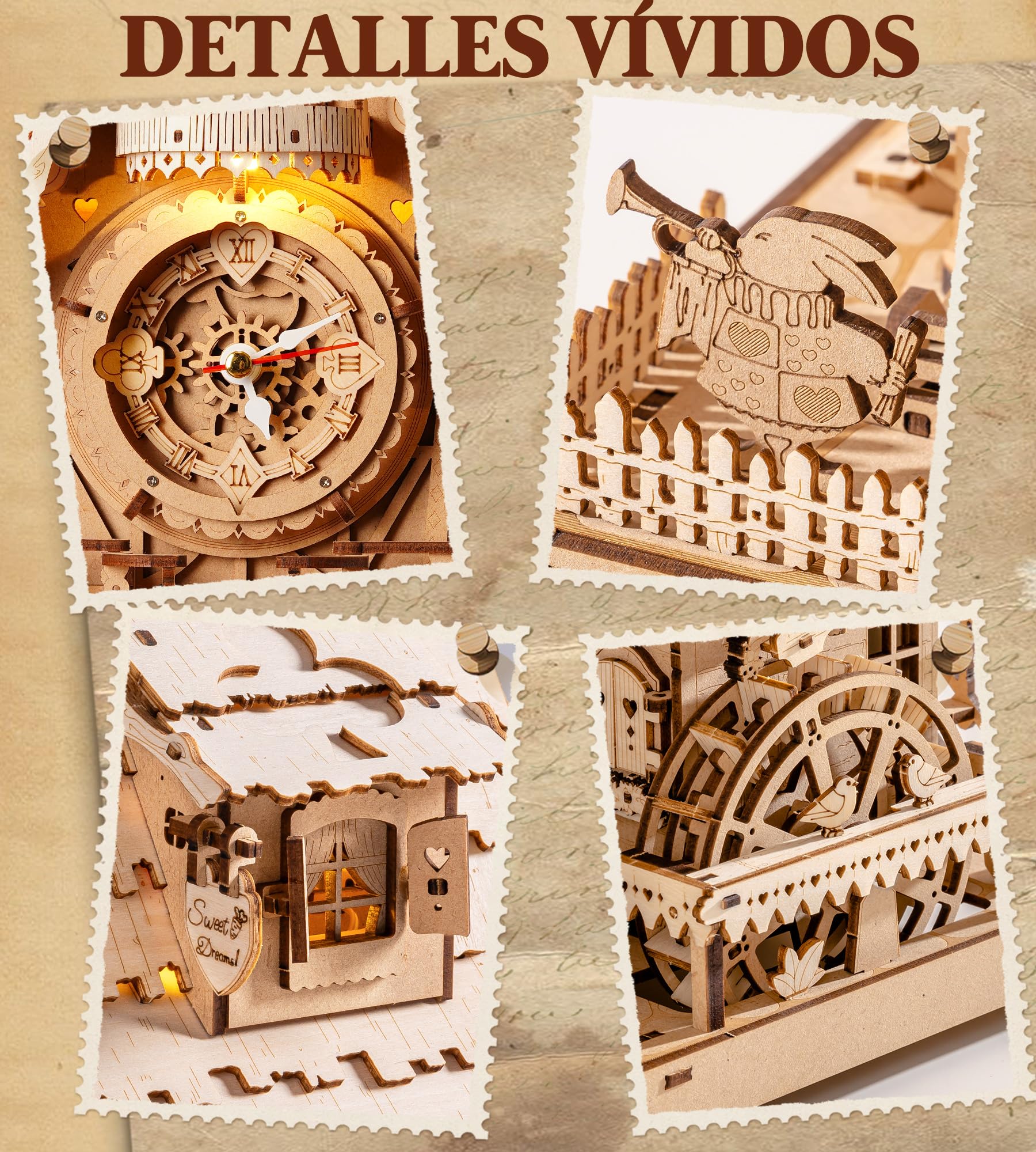 ROKR Kuckucksuhr 3D Holzpuzzle Erwachsene Holzuhr Modellbausätze Geschenk für Männer Frauen Holzfarbe LC901