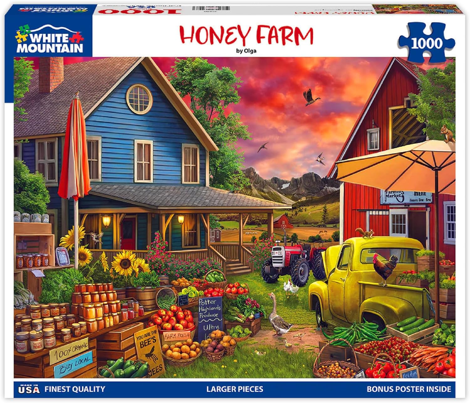 White Mountain 1000 Piece Jigsaw Puzzle Scenic Country Fall Puzzles with Large Pieces Gift for Adults and Family 24"x30" - Honey Farm
