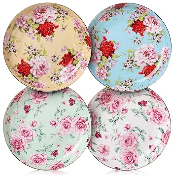 BTaT- Dessert Plates, 8 inch, Set of 4, Porcelain Bone China, Appetizer Plates, Floral Plates, Salad Plates, Small Plates, Small Plates Set, Small Dishes, Dinnerware, Salad Plates