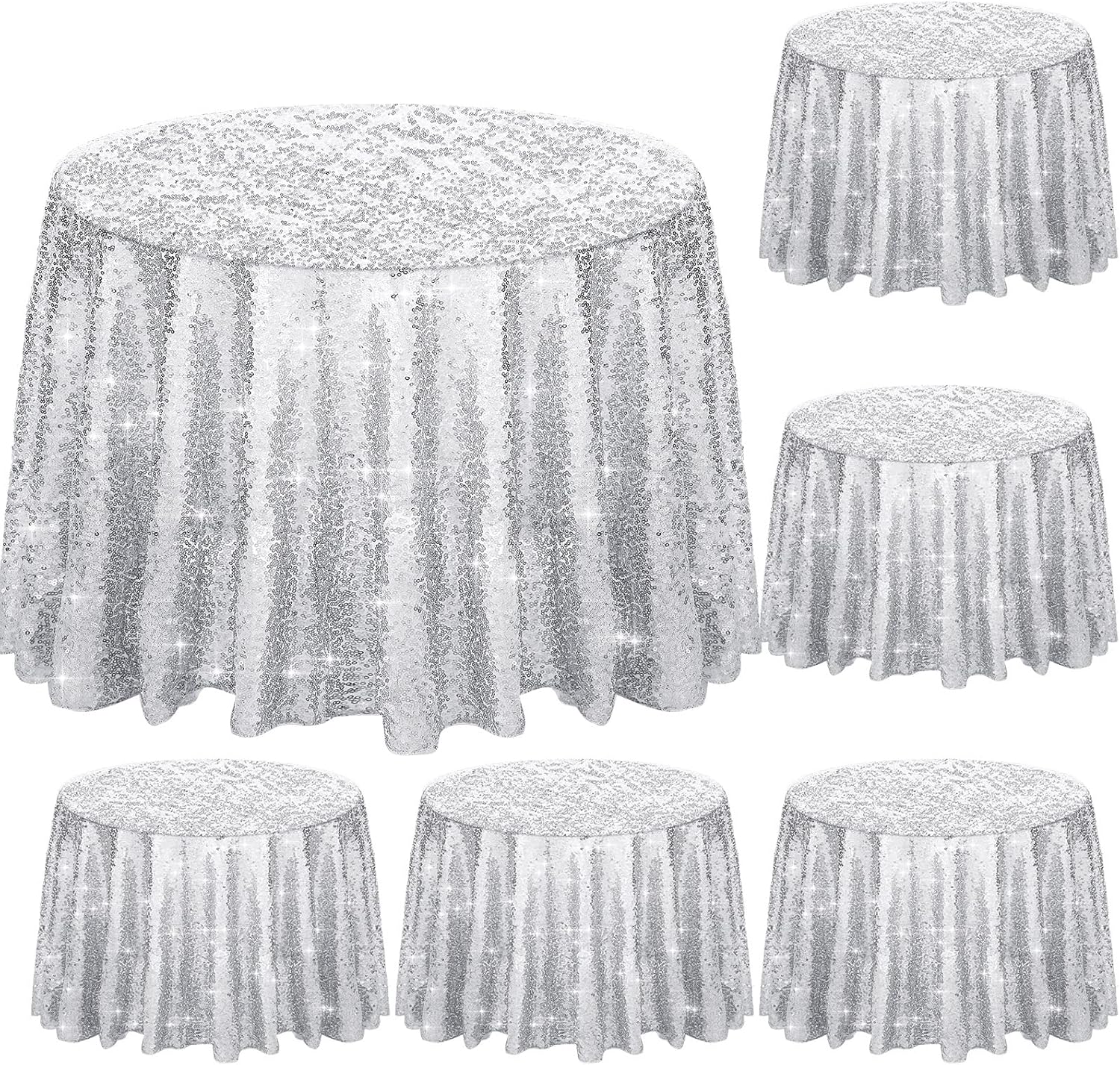 Moukeren 6 Pcs Round Sequin Tablecloth Glitter Round
