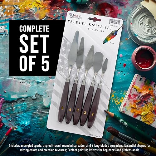 Miniatura 2 de U.S. Art Supply Juego de 5 cuchillos de paleta de acero inoxidable para pintura acrílica, herramientas de espátula de pintura para óleo, arte de