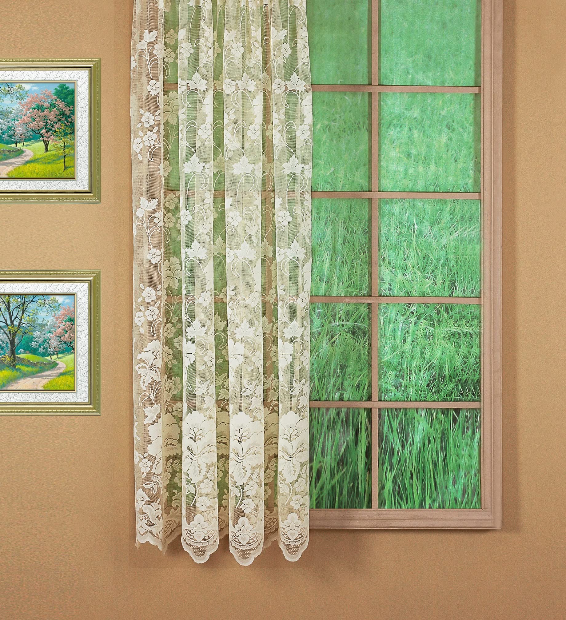 Today's Curtain Çiçekli Asma Dantel Panel 160 cm, Fildişi, 60 G x 63 U