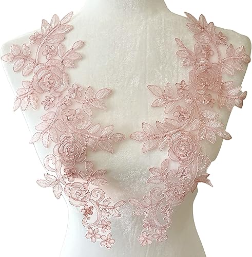 Miniatura 8 de PEPPERLONELY 1 par de flores de encaje para vestido de novia, parche bordado para coser en apliques de encaje, 13.75 x 5.5 pulgadas, color negro