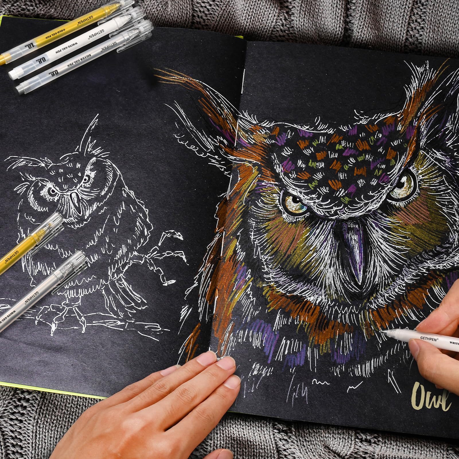 3 Colors Gel Pen Set White Gold Silver 1 0mm Fine Point Gel Ink Pens for Artists Black — view 5