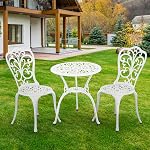 3 Ensemble de patio en aluminium moulé extérieur Patio Bistro Table et chaises 2,Tous les temps extérieur Bistro Sets avec 1.97" Parapluie pour l'ensemble de porches avant,Jardin(blanc)