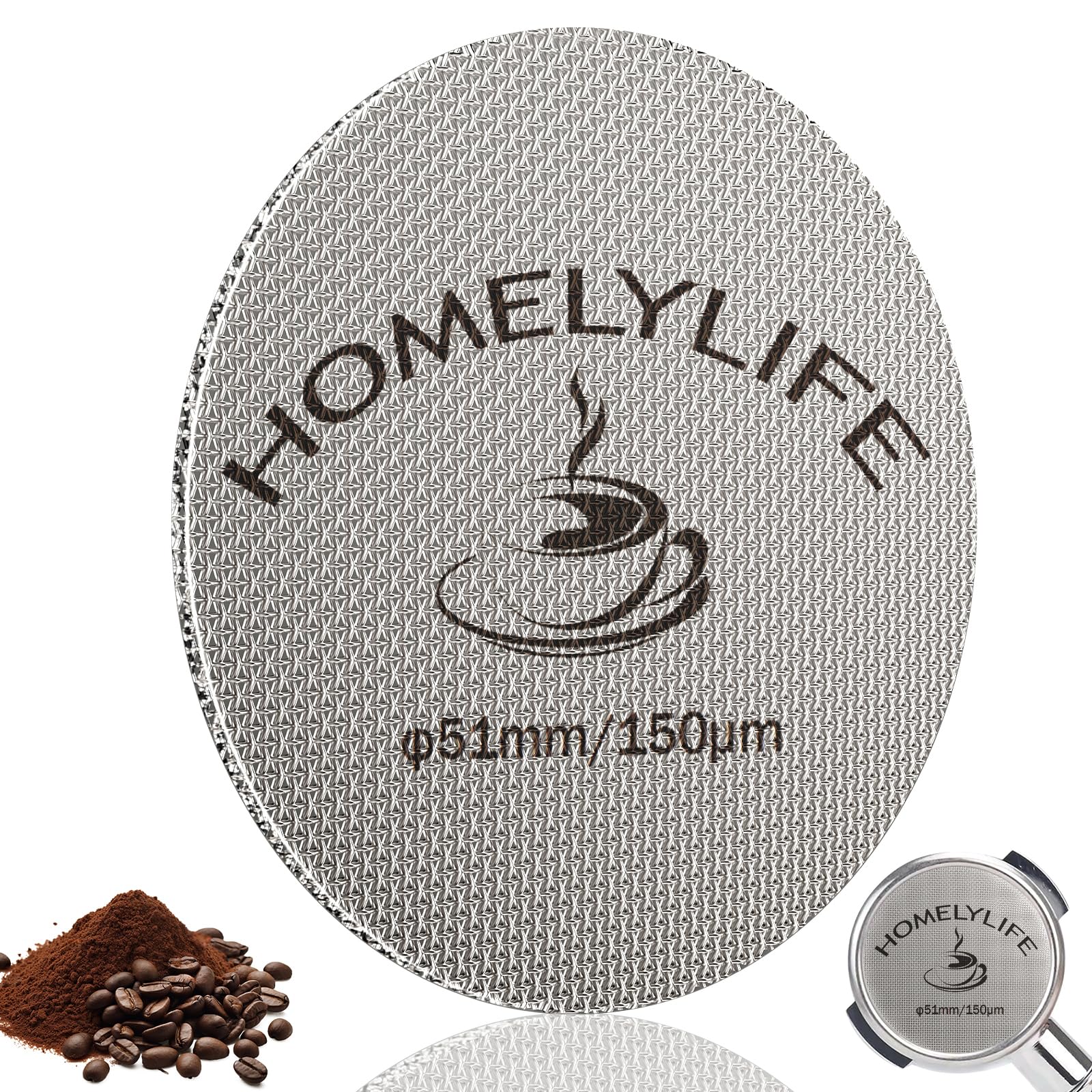 51mm Coffee Puck Screen, Espresso Puck Screen for 51mm Portafilter, Reusable Stainless Steel Coffee Filter 1.7mm Thickness 150μm, Coffee Accessories for Barista