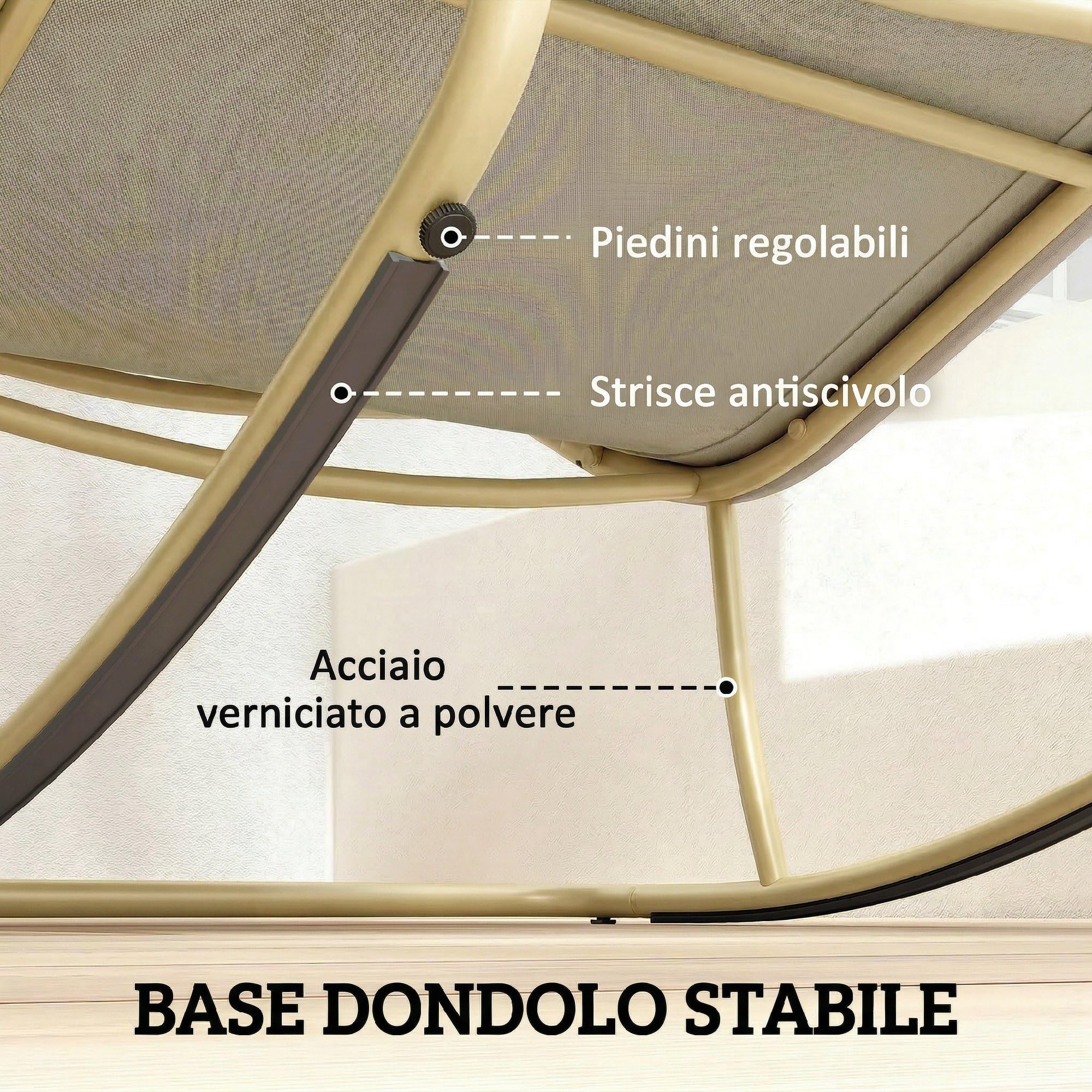 Outsunny Sedia Sdraio a Dondolo da Esterno con Seduta Extra Larga da 64 cm e Cuscino Morbido, Poltrona da Giardino, Balcone, Veranda, Cachi