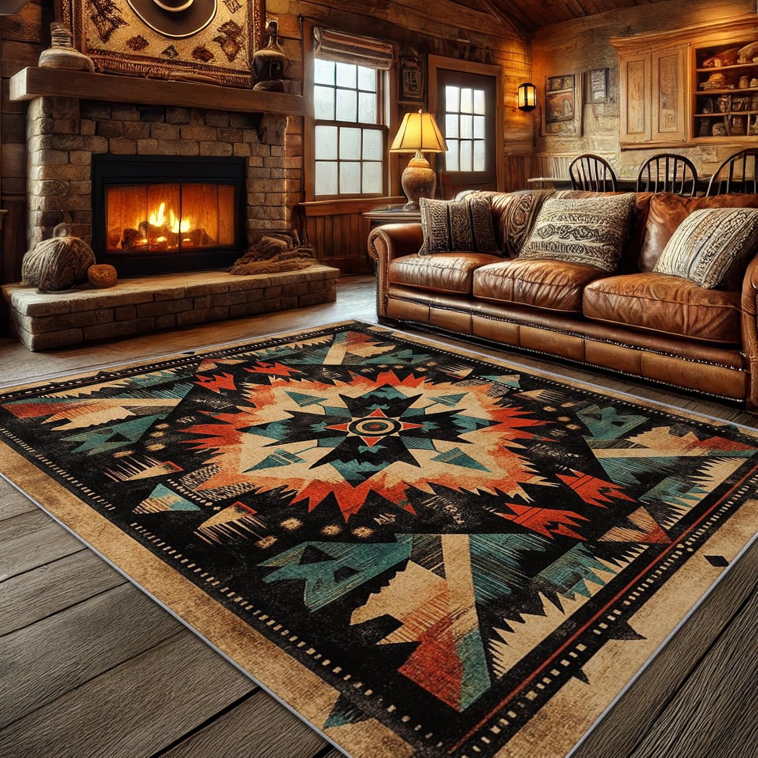 Native American Rugs for Living Room - 2x3 Rug, Southwest Area Rug, Aztec Tribal Washable Non Slip Soft Rugs, Rustic Indian Carpet, Navajo Home Decor, Native American Gifts for Women
