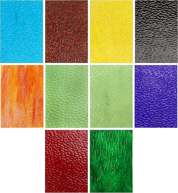 Belle Vous Mosaic Glass Sheets (10 Pack) - 10 x 15cm / 4 x 6 inches Mixed Colours - Textured Stained Cathedral Glass - Transparent Tiles Ideal for DIY Mosaic Arts/Crafts and Home Decoration
