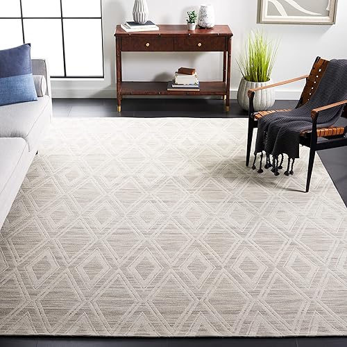 SAFAVIEH Marbella Collection - Alfombra de área de 8 x 10 pies, marrón claro y marfil, lana hecha a mano, ideal para zonas de alto tráfico en sala