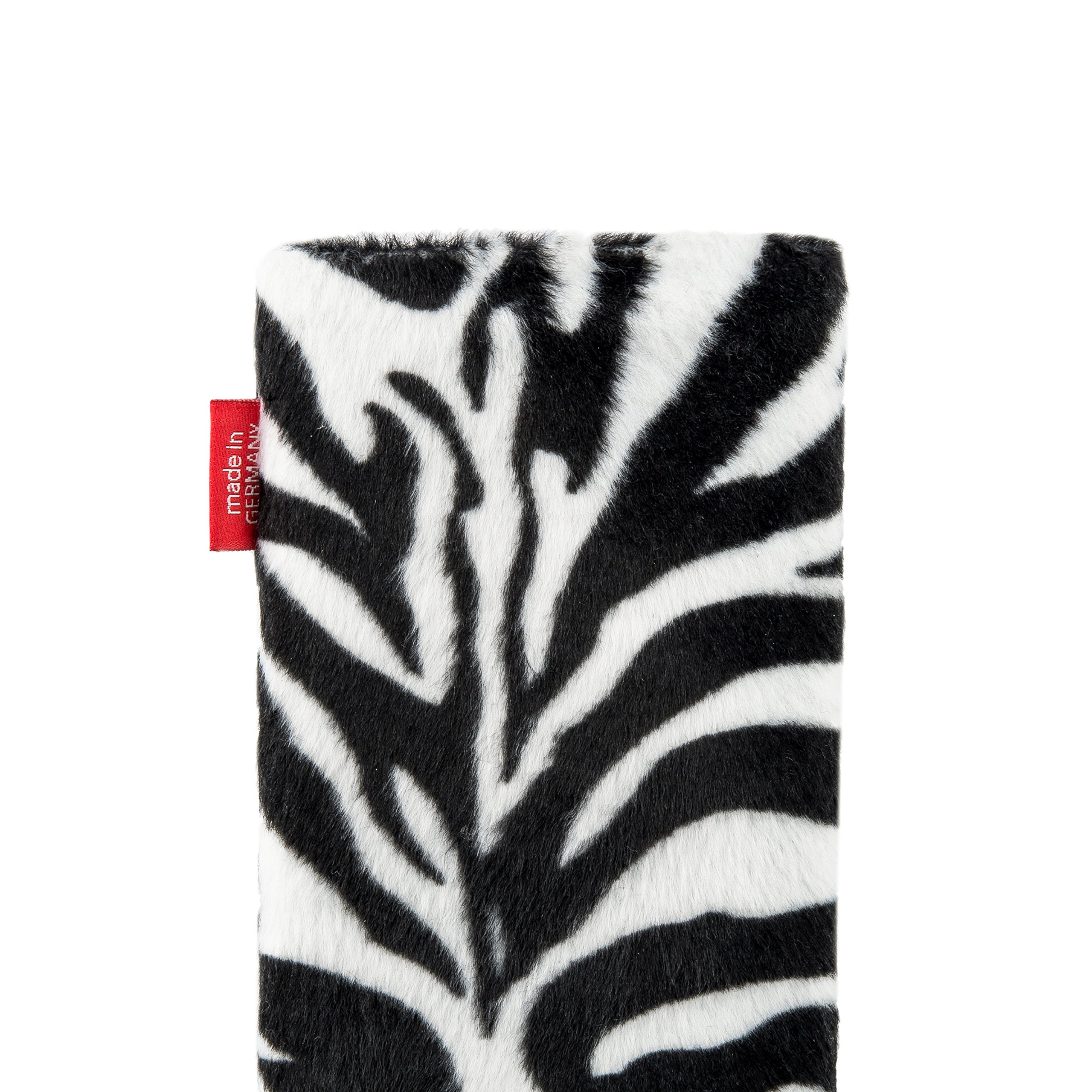 fitBAG Bonga Zebra Handytasche für Apple iPhone 16 6.1" Tasche aus Fellimitat mit Microfaserinnenfutter | Hülle mit Reinigungsfunktion | Made in Germany