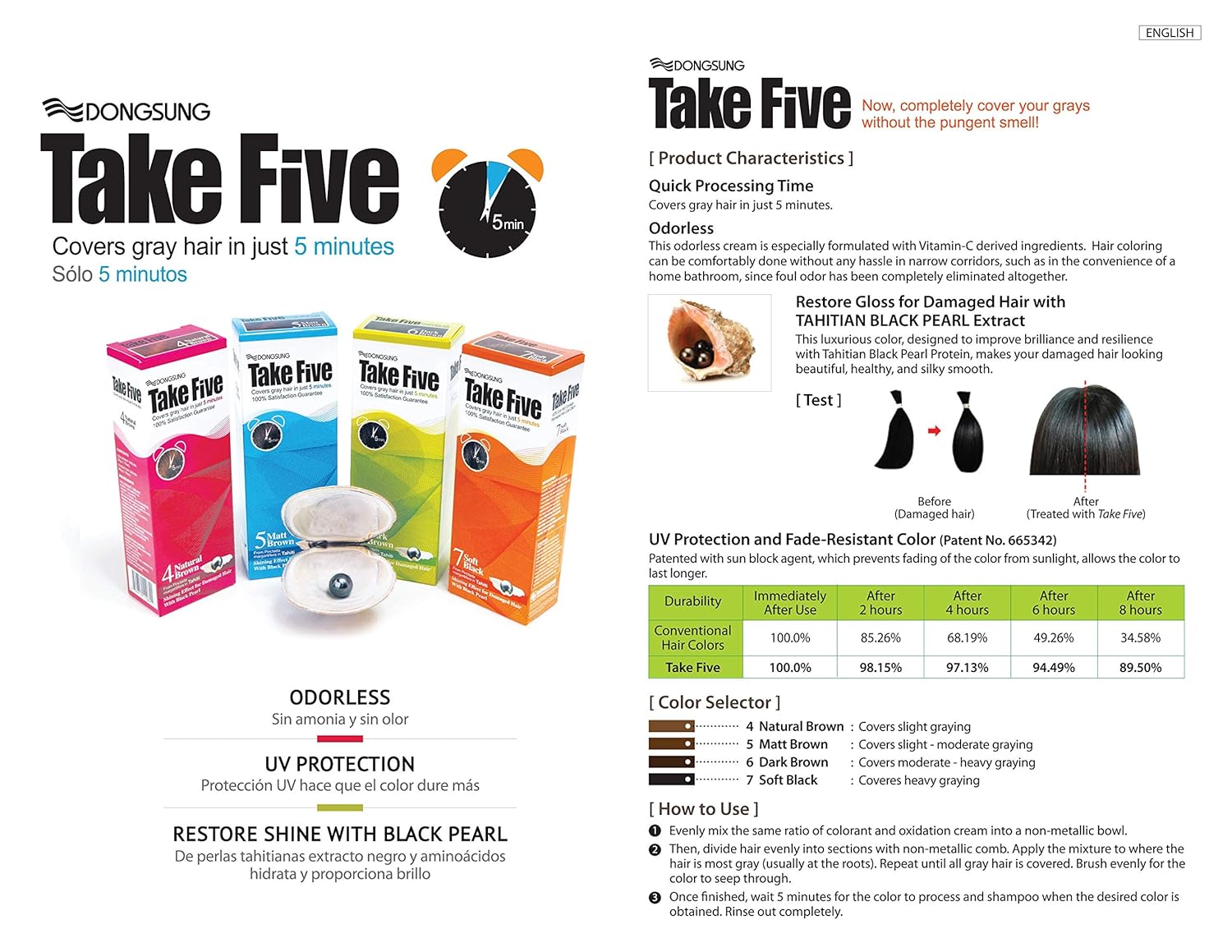 Dongsung Take 5 Hair Dye No.6 Dark Brown Covers Gray Hair in Just 5 Minutes Without Any Foul Odor! Designed to Improve Damaged Hair (Pack of 12)