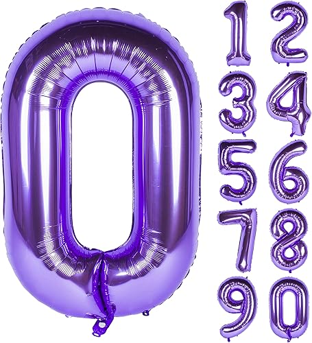 Miniatura 19 de Globos de dígitos de número morado de 40 pulgadas de papel de aluminio con helio para fiesta de cumpleaños (Morado 7) Púrpura 7,Arco iris oscuro
