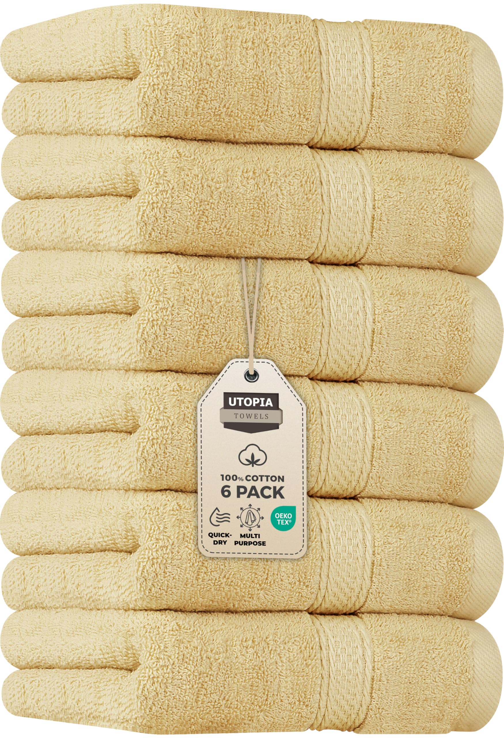 Utopia Towels 6 Pack Premium Hand Towels Set, 16 by 28 inches, 100% Ring Spun Cotton, Ultra Soft and Highly Absorbent 600GSM Towels for Bathroom, Gym, Shower, Hotel, and Spa, Beige