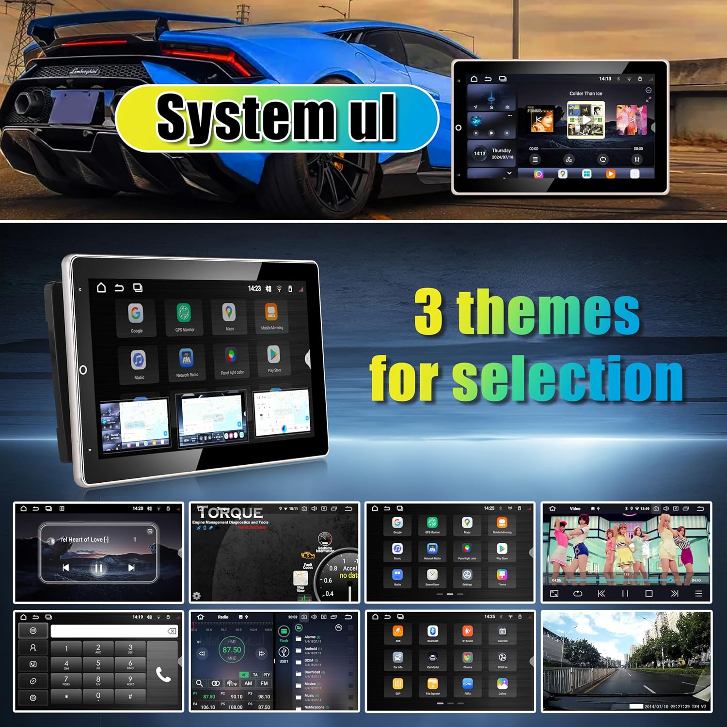 Amaseaudio car stereo displaying the DSP audio settings interface with equalizer and sound effect controls.