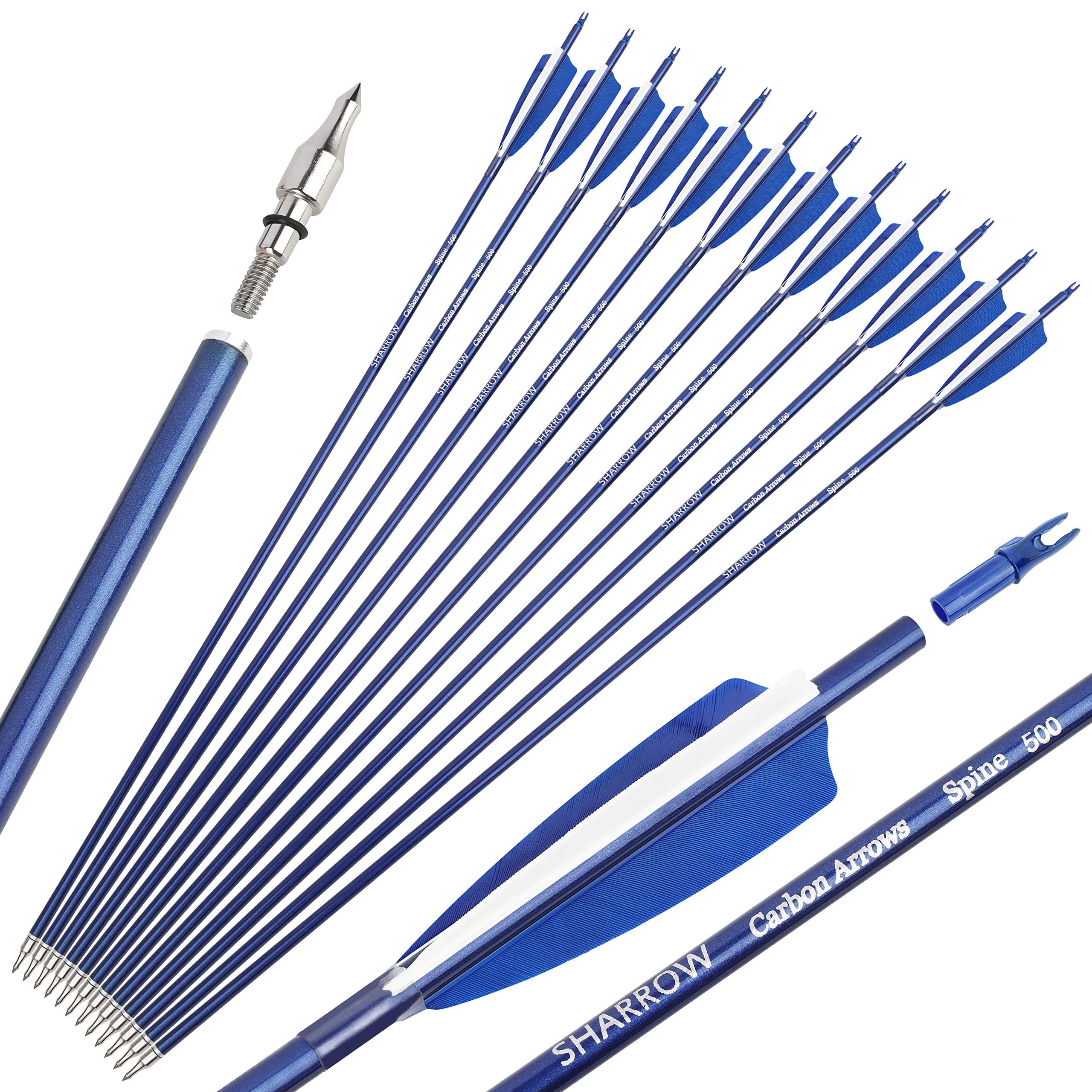 Flèches Chasse Carbone 500 Spine - 31" Avec Plumes Naturelles Pour Arc Compound/Recurve