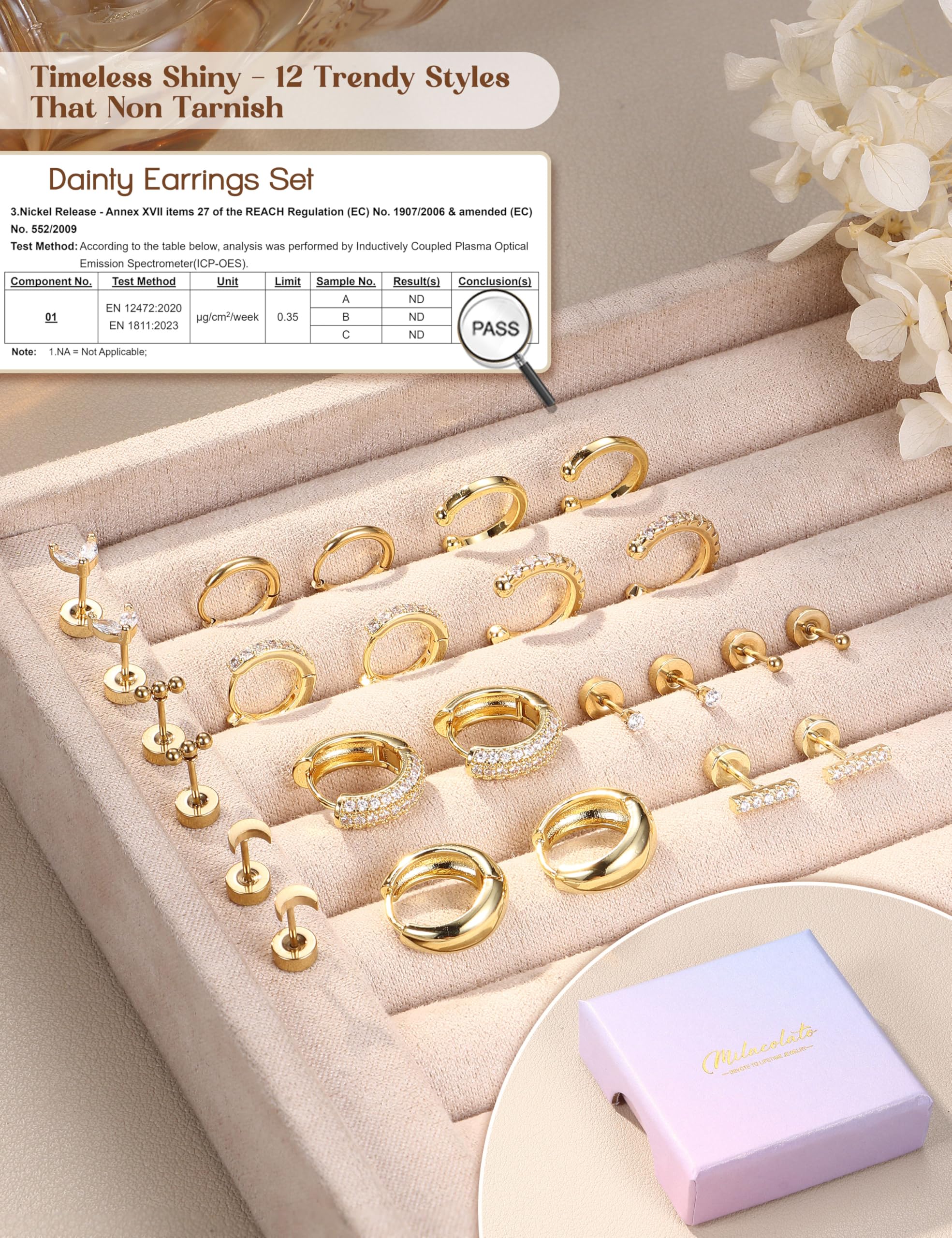 MILACOLATO Orecchini Acciaio Chirurgico Donna Oro Argento Orecchini Anallergici Cerchio Helix Piercing Trago Set Gioielli Donna Placcati Oro 14K per Piercing Multipli