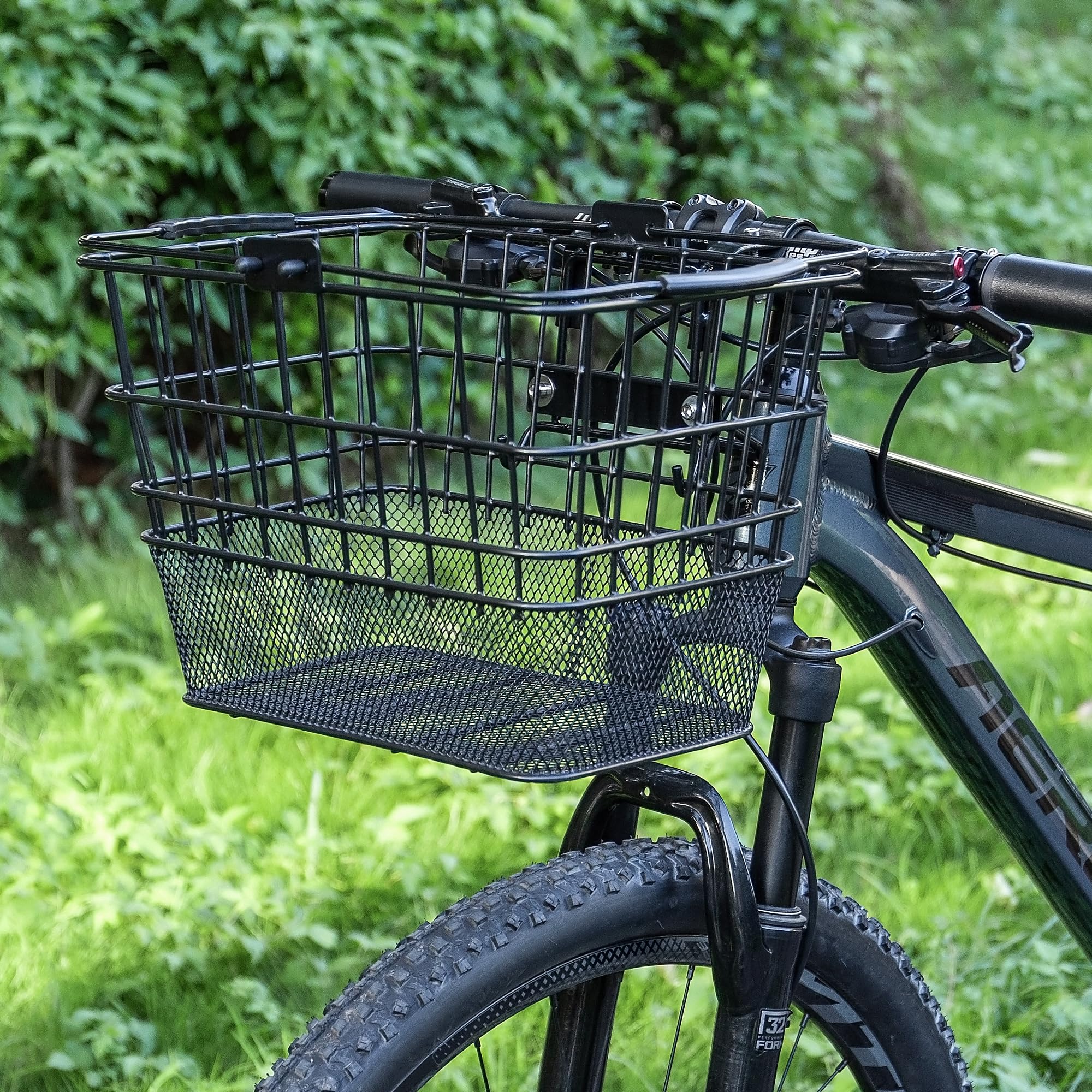 Cesta delantera para bicicleta desmontable de alambre con asa y kit de montaje