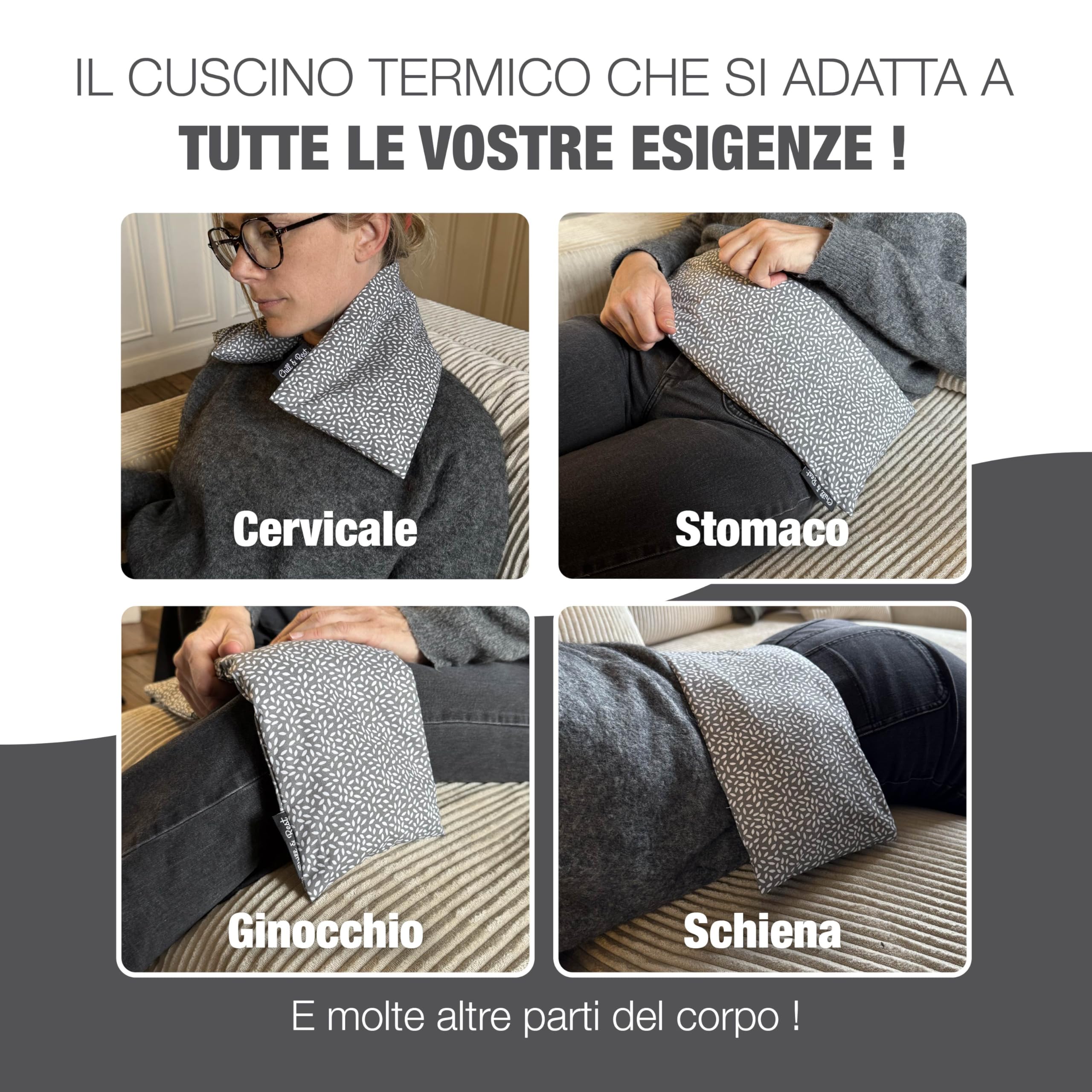 Chill&Rest - Cuscino termico microonde - cuscino riscaldante cervicale - semi di lino - cuscino riscaldabile - dolore cervicale - termoforo lombare - Grigio - La Anthracite