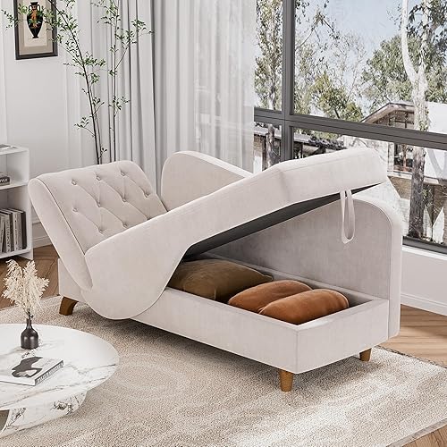Miniatura 12 de Tumbona interior con almacenamiento, reposabrazos ajustable, silla de lectura reclinable, sofá cama con almohada, futón de terciopelo 3 en 1 para