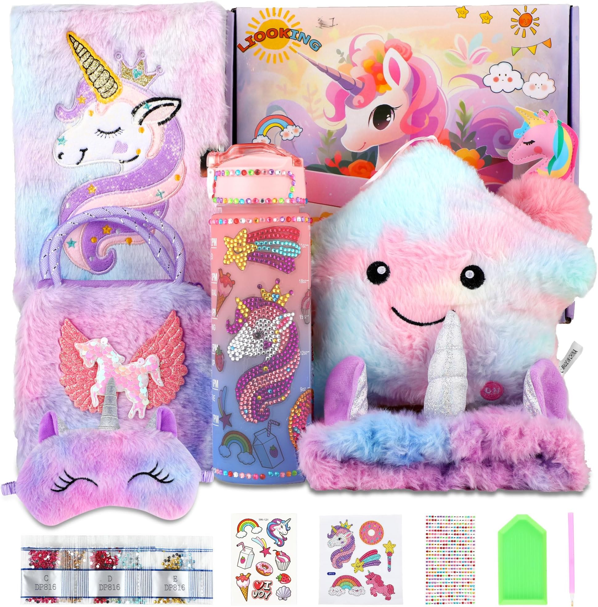 liooking Unicorn Gifts Toys for Girls Age 4 5 6 7 8 9 10,Unicorn Toy with Light Up Plush Star Pillow Unicorn Diary with Lock for Girls Age 6-8 Eye Mask for Teens Girl Christmas Birthday Gifts Ideas