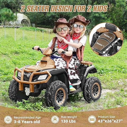 Miniatura 2 de ELEMARA ATV de 2 plazas para niños de 4 ruedas con batería de 10 AH, 4 mph, 2 puertos de carga, Bluetooth, luces LED, música, radio, 12 V alimentado